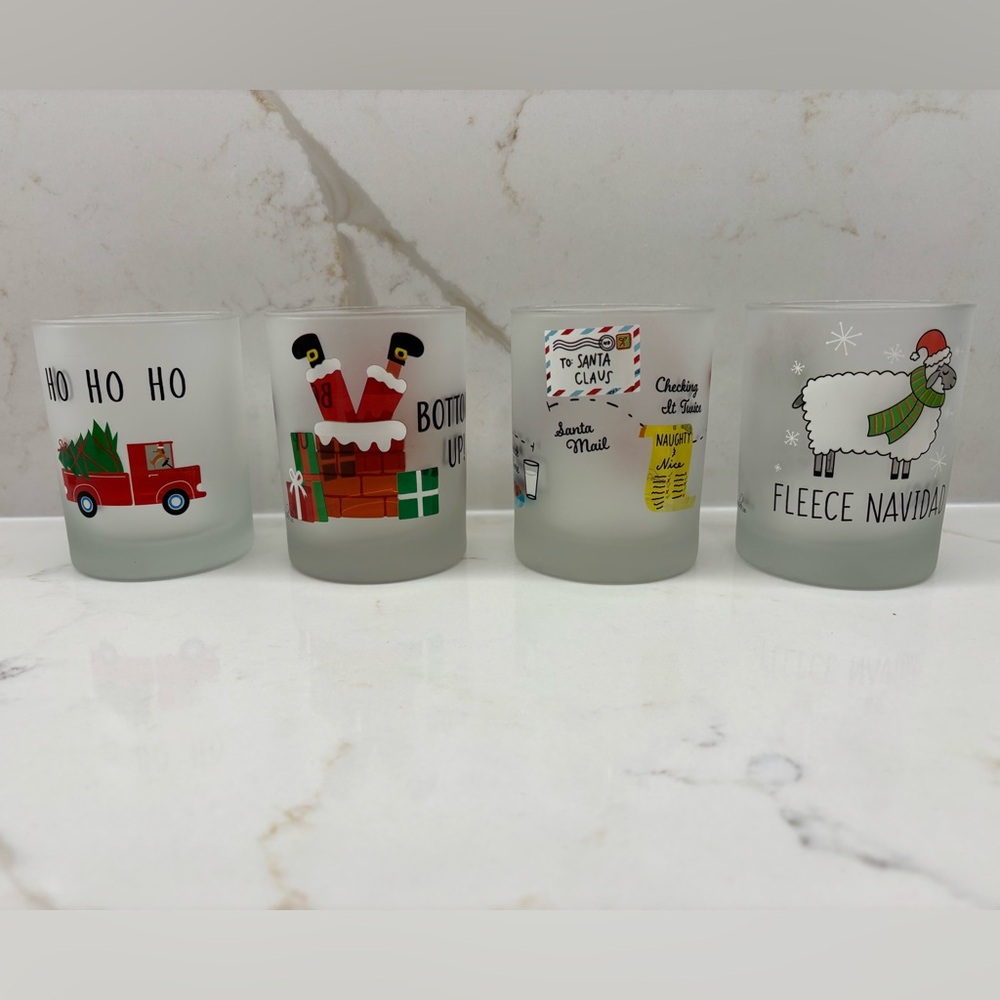 Lot of 4 Culver Frosted Christmas Holiday Glasses Festive Barware Whimsical Fun